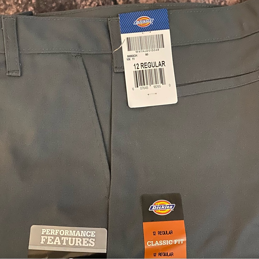 Dickies Back to School Uniform Flat Front Charcoal Grey Pants Size 12 Re…